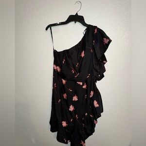 Bardot Midi One-Shoulder Floral Dress with Ruffles - Size 10